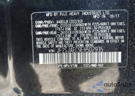 2014 Subaru Forester 2.5I Premium z USA, uszkodzony, nr VIN JF2SJAEC9EH502935